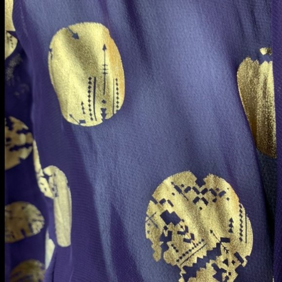 LulaRoe Purple & Gold Polka Dot Fringe Boho Kimono‎ small - Picture 3 of 16